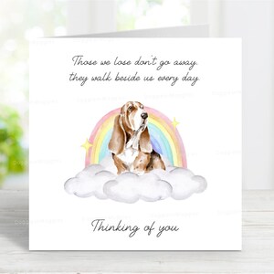 Basset Hound Beileid Karte - Hund denkt an Dich Karte - Sentimentaler Hundeverlust Zitat - Rainbow Bridge Hundekarte - 6 "x 6"