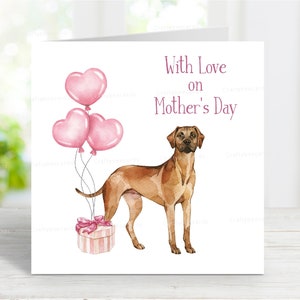 Rhodesian Ridgeback Moederdagkaart, leuke hondenwenskaart, 6 x 6 inch, blanco binnenkant