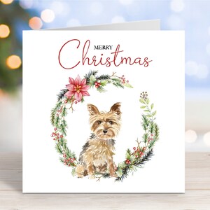 Carte de Noël Yorkshire Terrier/Yorkie, carte de voeux « Joyeux Noël », chien festif, 6 x 6 po
