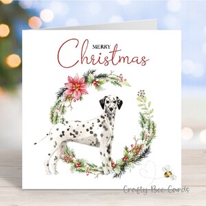 Carte de Noël dalmate, carte de voeux « Joyeux Noël », chien festif, 6 x 6 po