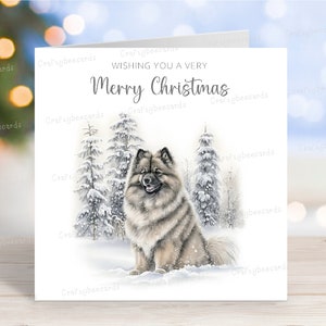 Carte de Noël Keeshond, carte de voeux de chien « Joyeux Noël », scène d'hiver festive, 6 x 6 po