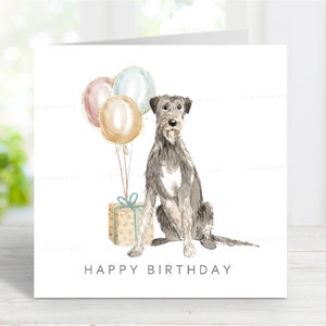Tarjeta de cumpleaños para perro lobo irlandés, adorable tarjeta de felicitación, 15 x 15 cm, interior en blanco