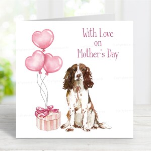 Englisch Springer Spaniel Mutter-Tageskarte, reizende Mum-Gruß-Karte für Mutter-Sonntag, 6 "x 6", innen leer