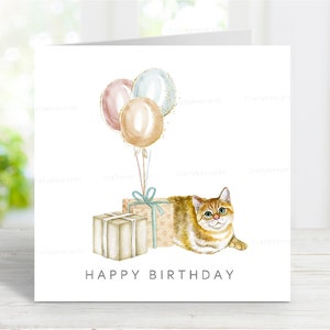 Carte d'anniversaire British Shorthair Ginger Tabby Cat, chat domestique, carte de voeux amusante pour les amoureux des chats, 6 x 6 po