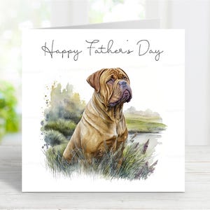 Bordeauxdog-vaderdagkaart, Happy Father's Day-hondenwenskaart, 6 x 6 inch