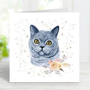 Carte chat British Shorthair (bleu), jolie carte de voeux pour toute occasion, anniversaire, merci, sympathie, perte d'un animal de compagnie, 6 x 6 po