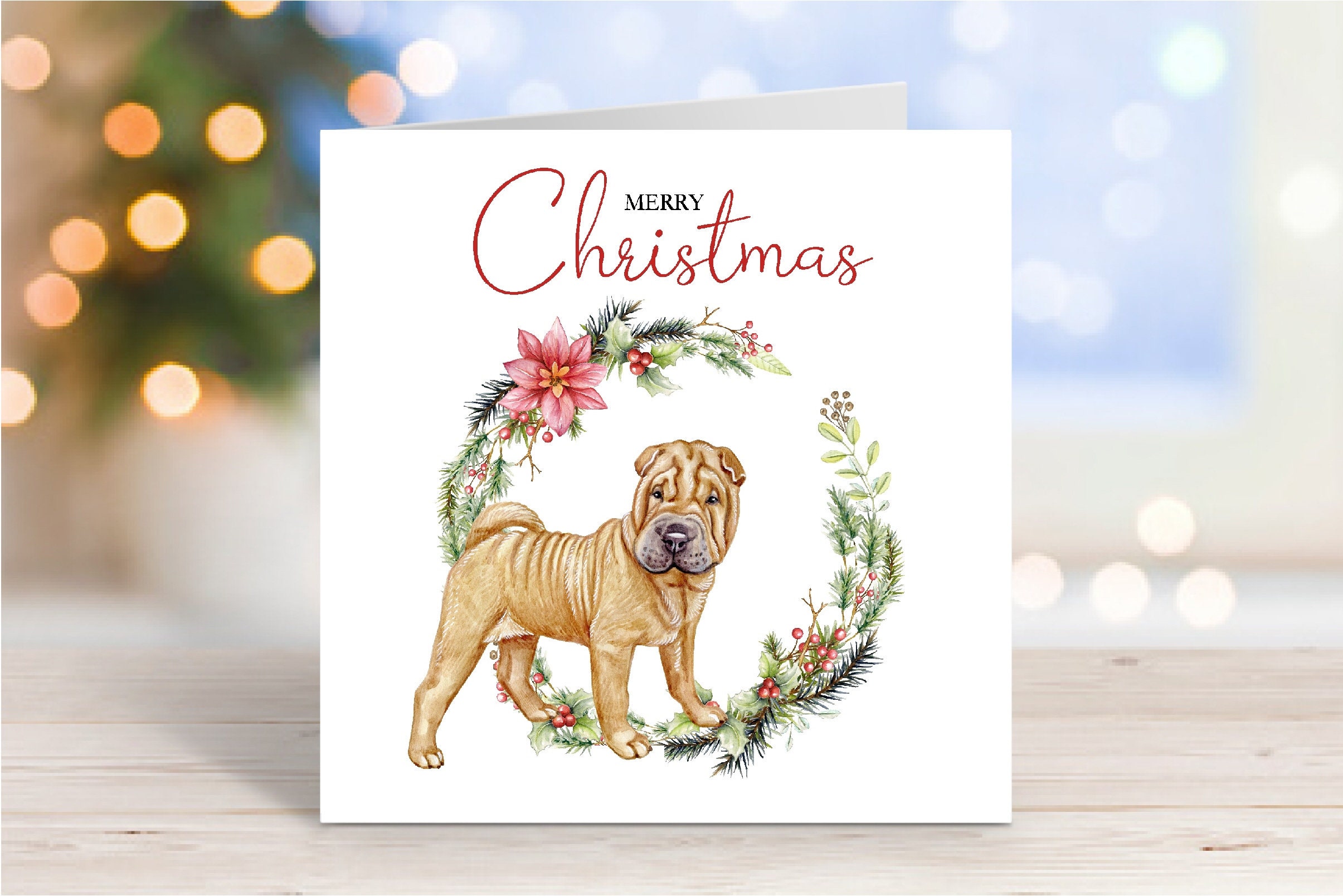 Shar Pei Christmas Card merry Christmas Festive Dog Greetings