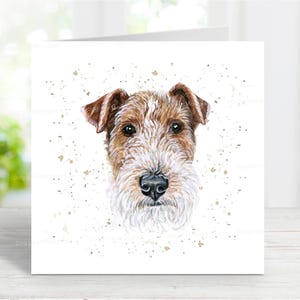 Karta Wire Fox Terrier, Piękna kartka z pozdrowieniami dla psa na każdą okazję, urodziny, podziękowania, powrotu do zdrowia, współczucie, strata zwierzaka, 6" x 6"