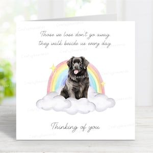 Tarjeta de condolencias de Terranova - Tarjeta de perro pensando en ti - Frase sentimental sobre la pérdida de un perro - Tarjeta de perro Puente Arcoíris - 15 x 15 cm