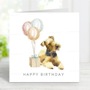 Cartão de aniversário Airedale Terrier, cartão de felicitações para cães, linda imagem em aquarela, 6" x 6", em branco por dentro