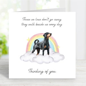 Tarjeta de condolencias para dóberman - Tarjeta de perro pensando en ti - Frase sentimental sobre la pérdida de un perro - Tarjeta Rainbow Bridge para perro - 15 x 15 cm
