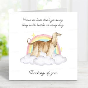 Biglietto di condoglianze per il levriero afgano - Biglietto con il cane che pensa a te - Citazione sentimentale sulla perdita del cane - Biglietto con il cane Rainbow Bridge - 6" x 6"