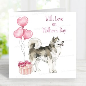 Alaskan Malamute biglietto festa della mamma, adorabile biglietto di auguri per cani, 6" x 6", vuoto all'interno