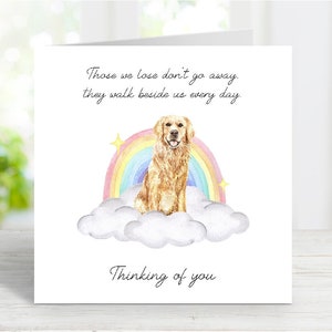 Tarjeta de condolencias para un Golden Retriever - Tarjeta "Perro que piensa en ti" - Frase sentimental sobre la pérdida de un perro - Tarjeta "Puente Arcoíris" - 15 x 15 cm