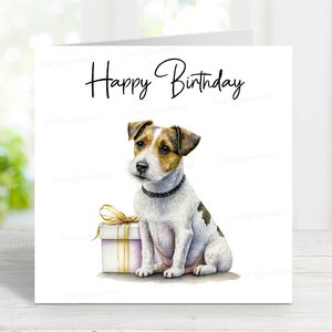 Jack Russell Terrier-verjaardagskaart, leuke nieuwigheid hondenwenskaart, 6 x 6 inch, blanco binnenkant