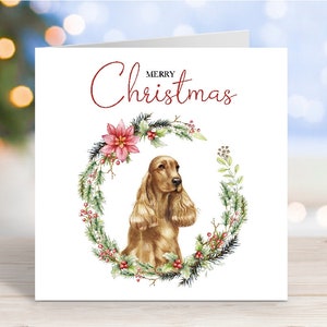 Tarjeta navideña con diseño de Cocker Spaniel (dorado), tarjeta festiva con saludos navideños para perros, 6" x 6"