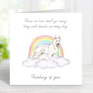 Tarjeta de condolencias para un pastor alemán (blanco) - Pensamientos sentimentales sobre la pérdida de un perro - Tarjeta Puente Arcoíris - 15 x 15 cm
