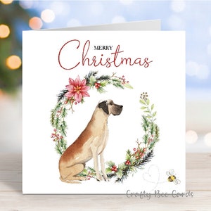 Carte de Noël dogue allemand, carte de voeux « Joyeux Noël », chien festif, 6 x 6 po