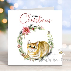 Carte de Noël British Shorthair Ginger Tabby Cat, carte de voeux festive « Joyeux Noël », 6 x 6 po.