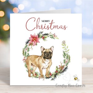 Carte de Noël bouledogue français, carte de voeux « Joyeux Noël », chien festif, 6 x 6 po