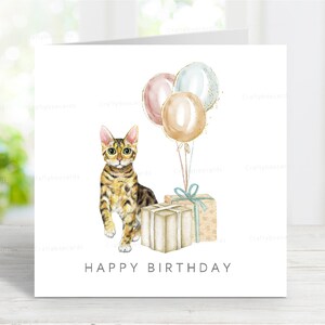 Carte d'anniversaire de chat du Bengale, carte de voeux amusante pour les amoureux des chats, 6 x 6 po