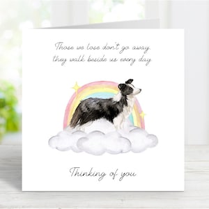 Biglietto di condoglianze per Border Collie - Biglietto con il cane che pensa a te - Citazione sentimentale sulla perdita del cane - Biglietto con il cane Rainbow Bridge - 6" x 6"