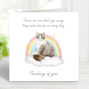 Tarjeta de condolencias para gatos siberianos - Tarjeta "Un gato piensa en ti" - Tarjeta sentimental por la pérdida de un gato - 15 x 15 cm