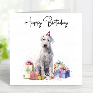 Carte d'anniversaire Bedlington Terrier, carte de voeux de chien mignon, belle image aquarelle, 6 x 6 po, blanc à l'intérieur