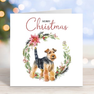 Carte de Noël pour chien Welsh Terrier, carte de voeux pour chien « Joyeux Noël », 15 x 15 cm