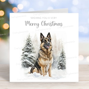 Carte de Noël pour chien de berger allemand, carte de voeux « Joyeux Noël », scène d'hiver festive, 6 x 6 po