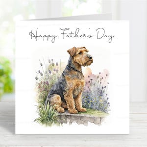Vaderdagkaart Welsh Terrier, Happy Father's Day hondenwenskaart, 6 x 6 inch