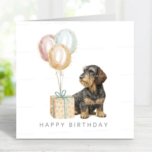 Dachshund (Wire Haired) Birthday Card, Fun Dog Greetings Card, 6" x 6", Blank Inside