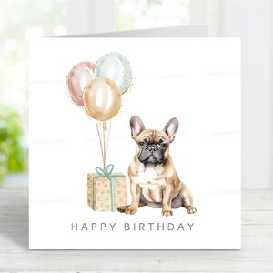 Verjaardagskaart Franse bulldog, schattige wenskaart Franse bulldog, leuke aquarelafbeelding, 6 x 6 inch blanco binnenkant