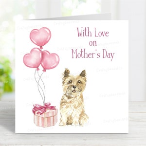 Cairn Terrier Moederdagkaart, schattige moederwenskaart, 6 x 6 inch, blanco binnenkant