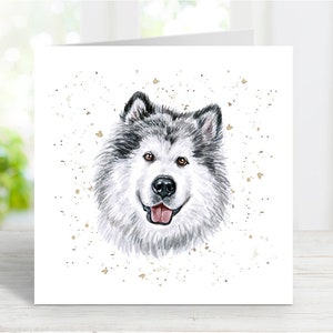 Tarjeta de Malamute de Alaska, adorable tarjeta de felicitación para cualquier ocasión: cumpleaños, agradecimiento, recuperación, condolencias, pérdida de mascota, 15 x 15 cm