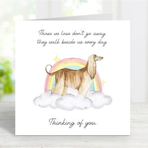 Tarjeta de condolencias para un galgo afgano - Tarjeta de un perro que piensa en ti - Frase sentimental sobre la pérdida de un perro - Tarjeta Rainbow Bridge para perros - 15 x 15 cm