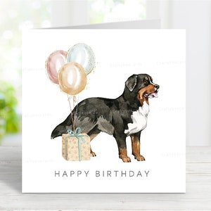 Berner Sennenhund Geburtstagskarte, Grußkarte, 15 x 15 cm, innen leer