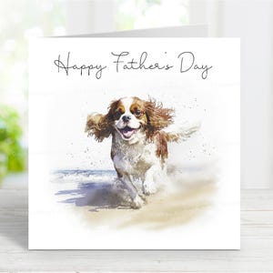 Cavalier King Charles Spaniel (Blenheim) vaderdagkaart, Happy Father's Day hondenwenskaart, 6 x 6 inch