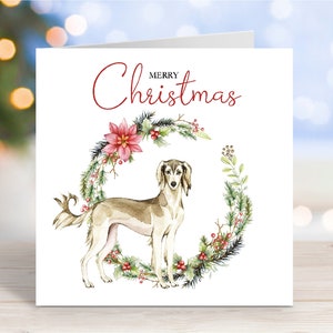 Carte de Noël Saluki, carte de voeux de fête « Joyeux Noël », chien, 6 x 6 po