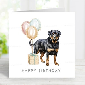 Rottweilerverjaardagskaart, hondenwenskaart, mooie aquarelafbeelding, 6 x 6 inch, blanco binnenkant