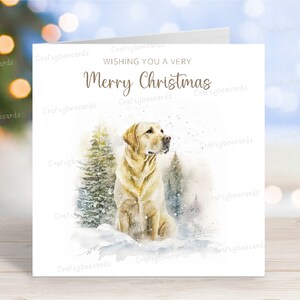 Carte de Noël Labrador Retriever (jaune/doré), carte de voeux de chien « Joyeux Noël », scène d'hiver festive, 6 x 6 po