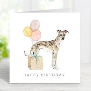 Carte d'anniversaire Whippet, carte de voeux amusante pour chien, belle image aquarelle, 6 x 6 po, intérieur vierge