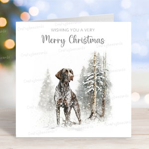 Deutsch Kurzhaar Weihnachtskarte 'Frohe Weihnachten' Festliche Winter Motiv Hund Grußkarte, 6 "x 6"