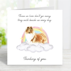 Tarjeta de condolencias para un Collie de Pelo Largo - Tarjeta de "Perro Pensando en Ti" - Frase sentimental sobre la pérdida de un perro - Tarjeta de "Puente Arcoíris" - 15 x 15 cm