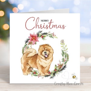Carte de Noël Chow Chow, carte de voeux de fête « Joyeux Noël », chien, 6 x 6 po