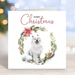 Carte de Noël samoyède, carte de voeux « Joyeux Noël », chien pour la fête, 6 x 6 po