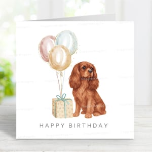 Cavalier King Charles Spaniel Birthday Card (Ruby), Cute Dog Greetings Card, 6" x 6", Blank Inside