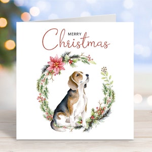 Carte de Noël Beagle, carte de voeux de fête « Joyeux Noël », chien, 6 x 6 po