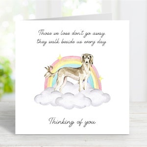 Tarjeta de condolencias para un saluki - Tarjeta de un perro que piensa en ti - Frase sentimental sobre la pérdida de un perro - Tarjeta Rainbow Bridge para perros - 15 x 15 cm