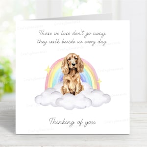 Tarjeta de condolencias para Cocker Spaniel (dorada) - Frase sobre la pérdida de un perro - Tarjeta Puente Arcoíris - 15 x 15 cm